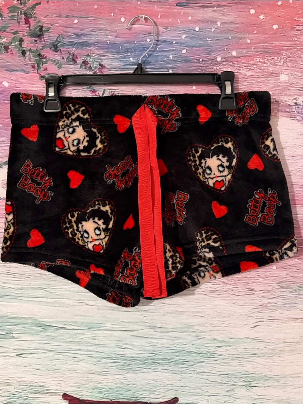 Betty Boop Black & Red Girls Plush Lounge Shorts